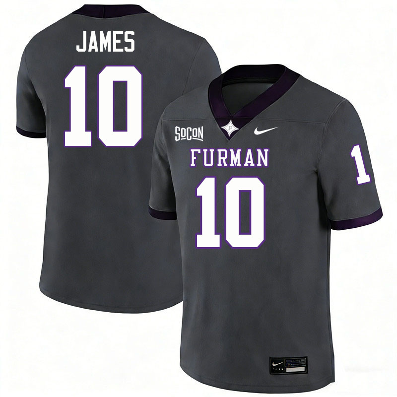 Furman Paladins #10 Evan James College Football Jerseys,Uniforms-Grey